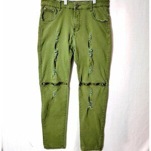 Qazel Vorrlon Mens Skinny Jeans Sz 32 Stretch Ripped Zippered knees Distressed